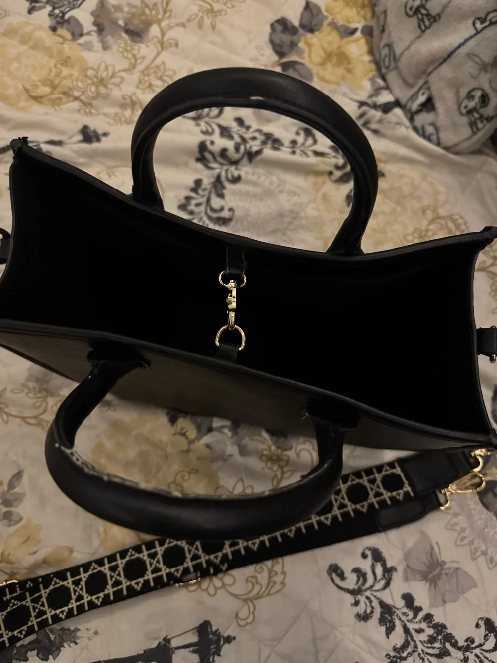 Classic Black Structured Satchel with Decorative Strap